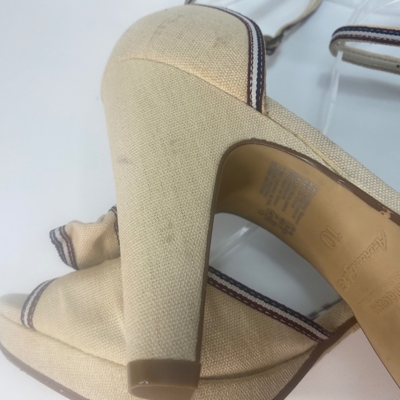 American Eagle Womens Heel Shoes 10 Canvas Peep Toe Ankle Strap Bows Plaid - Picture 8 of 16